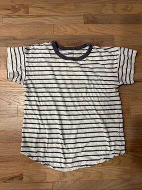 Madewell Womans Gray and White Striped Short Sleeve Tee